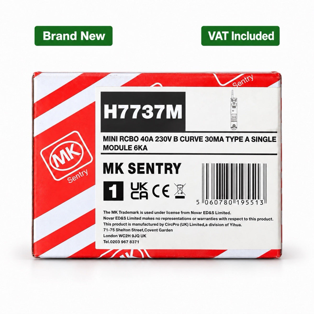 MK Sentry H7737M 40A B Curve Mini RCBO 30mA Type A 6kA New VAT Included