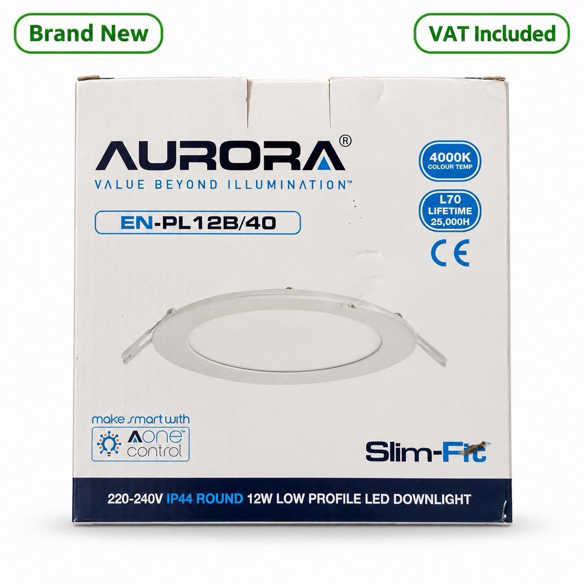 Aurora EN-PL12B/40 Slim-Fit 12W LED Round Downlight 4000K IP44 New