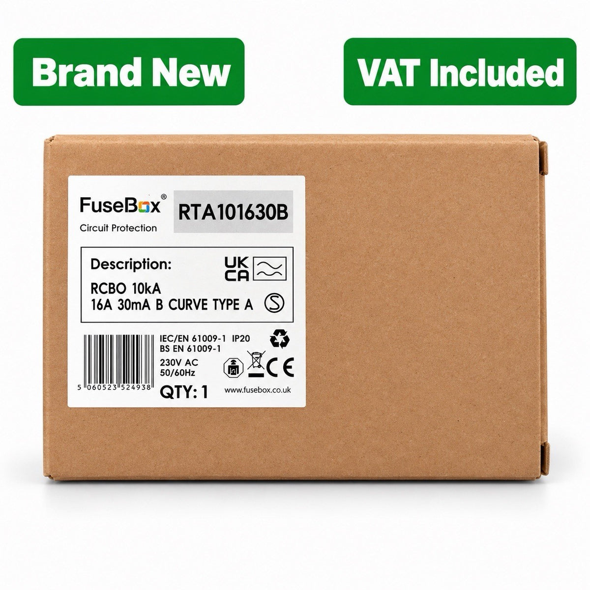 FuseBox RTA101630B 16A B Curve Type A RCBO 30mA 10kA Brand New