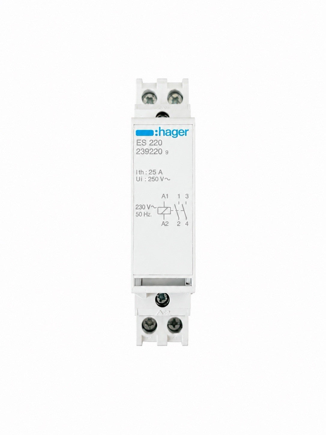Hager ES220 Modular Contactor 25A 230V AC 2 Pole DIN Rail