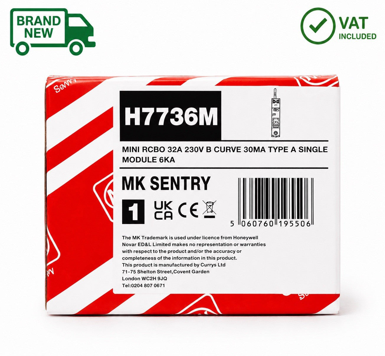 MK Sentry H7736M 32A B Curve 30mA Type A Mini RCBO 6kA Brand New