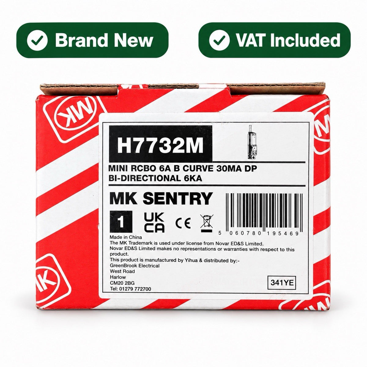 MK Sentry H7732M 6A Mini RCBO B Curve 30mA DP Bidirectional 6kA New VAT Included