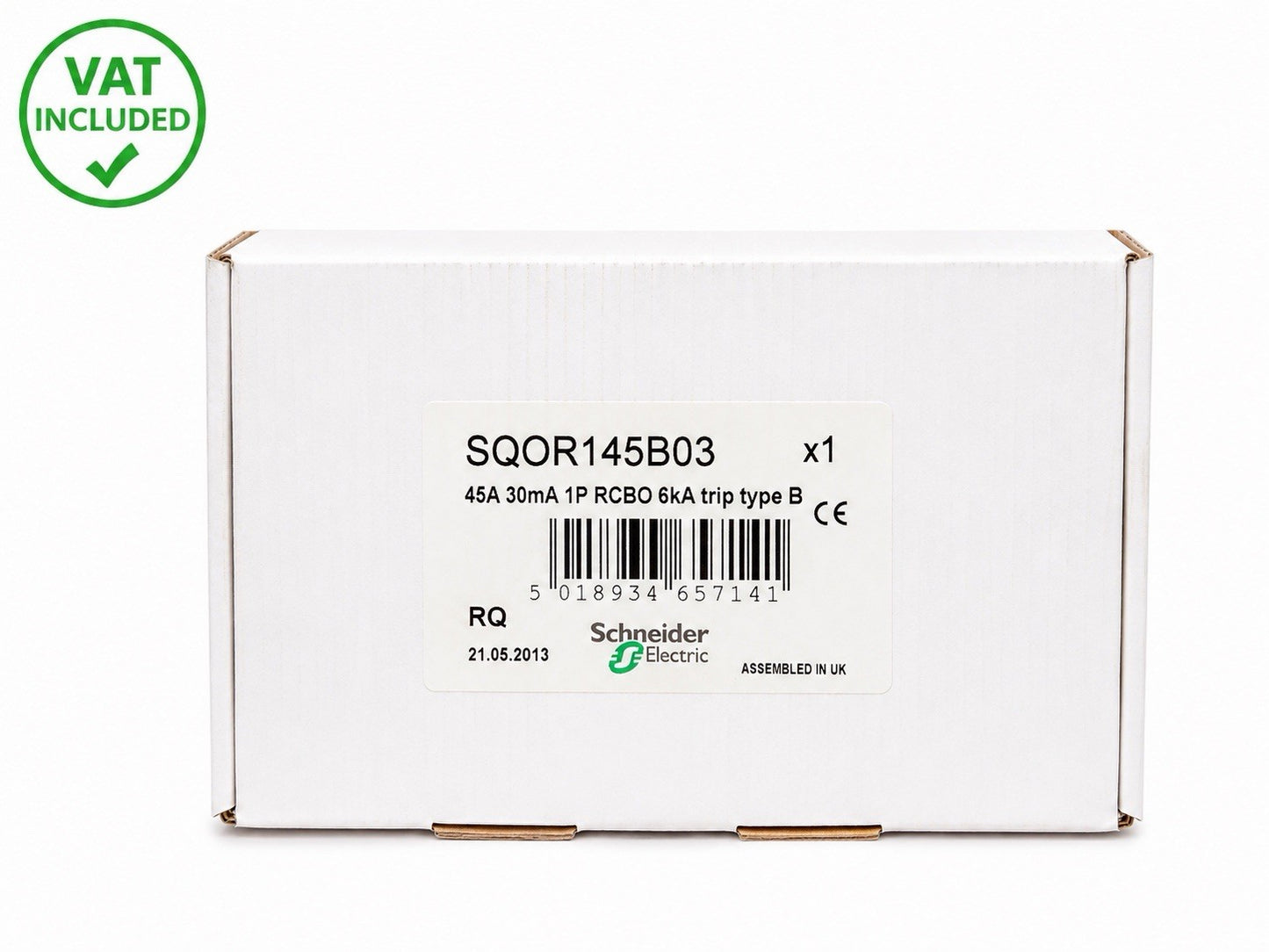 Schneider Electric SQOR145B03 RCBO 45A B Curve 30mA 1P 6kA Circuit Breaker