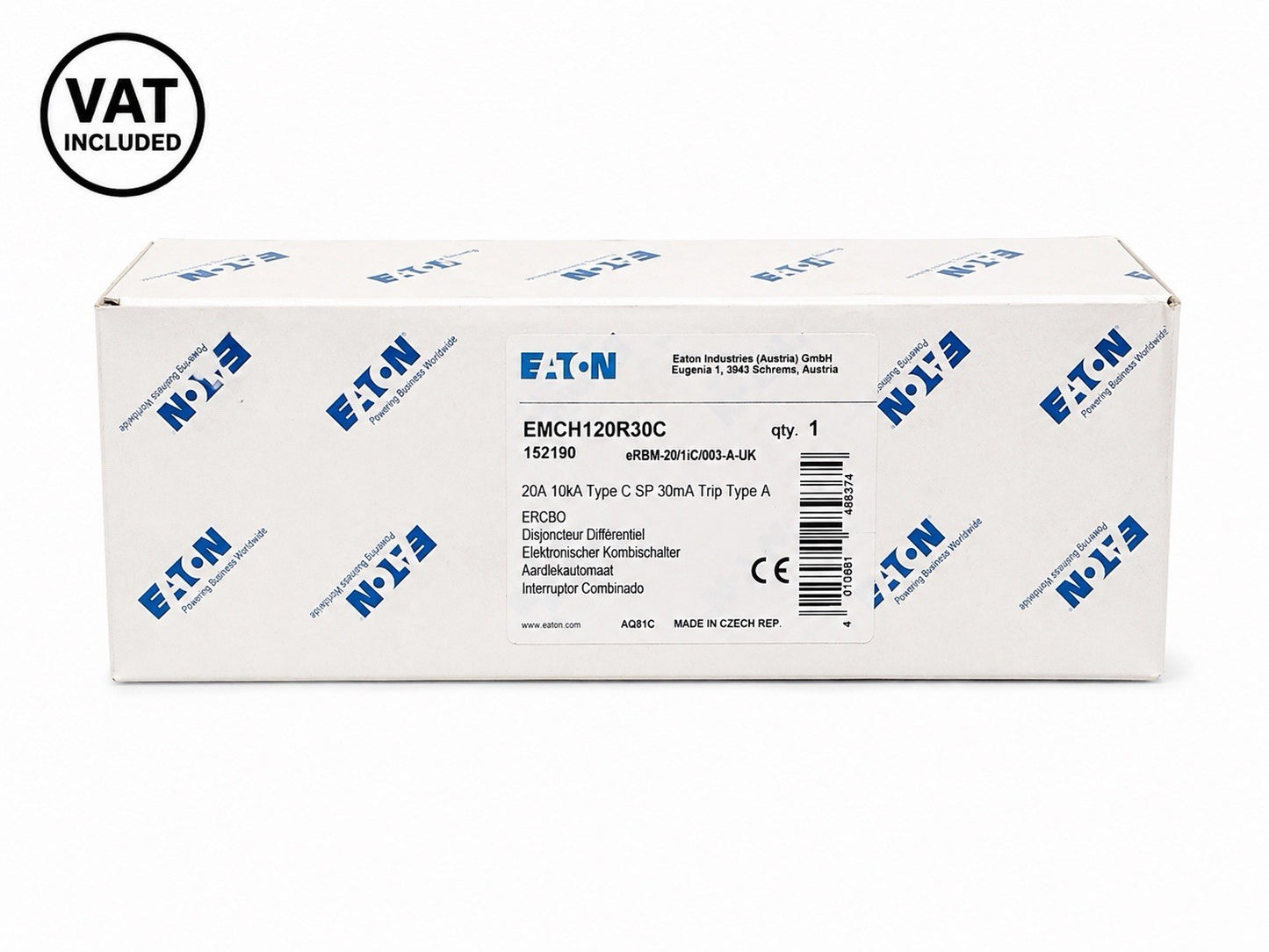 Eaton EMCH120R30C RCBO 20A Type C 30mA Type A 10kA SP Brand New In Box