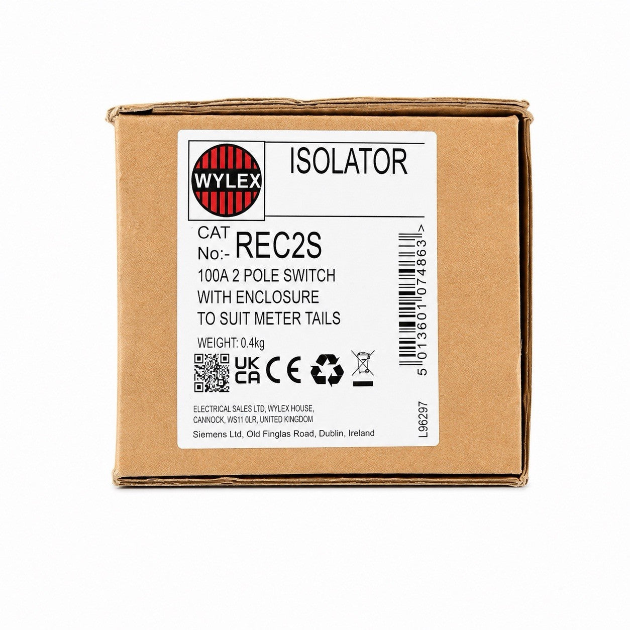 Wylex REC2S Enclosed Isolator Switch 100A Double Pole