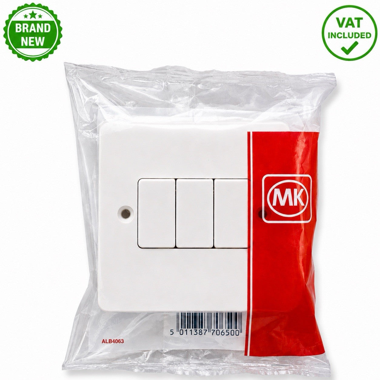 MK Logic Plus K4873WHI 10A 3 Gang 2 Way White Plate Light Switch Brand New