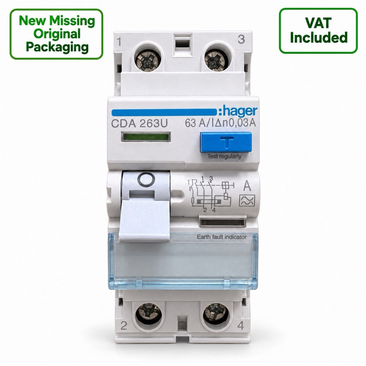 Hager CDA263U 63A 30mA Type A Double Pole RCD New Other