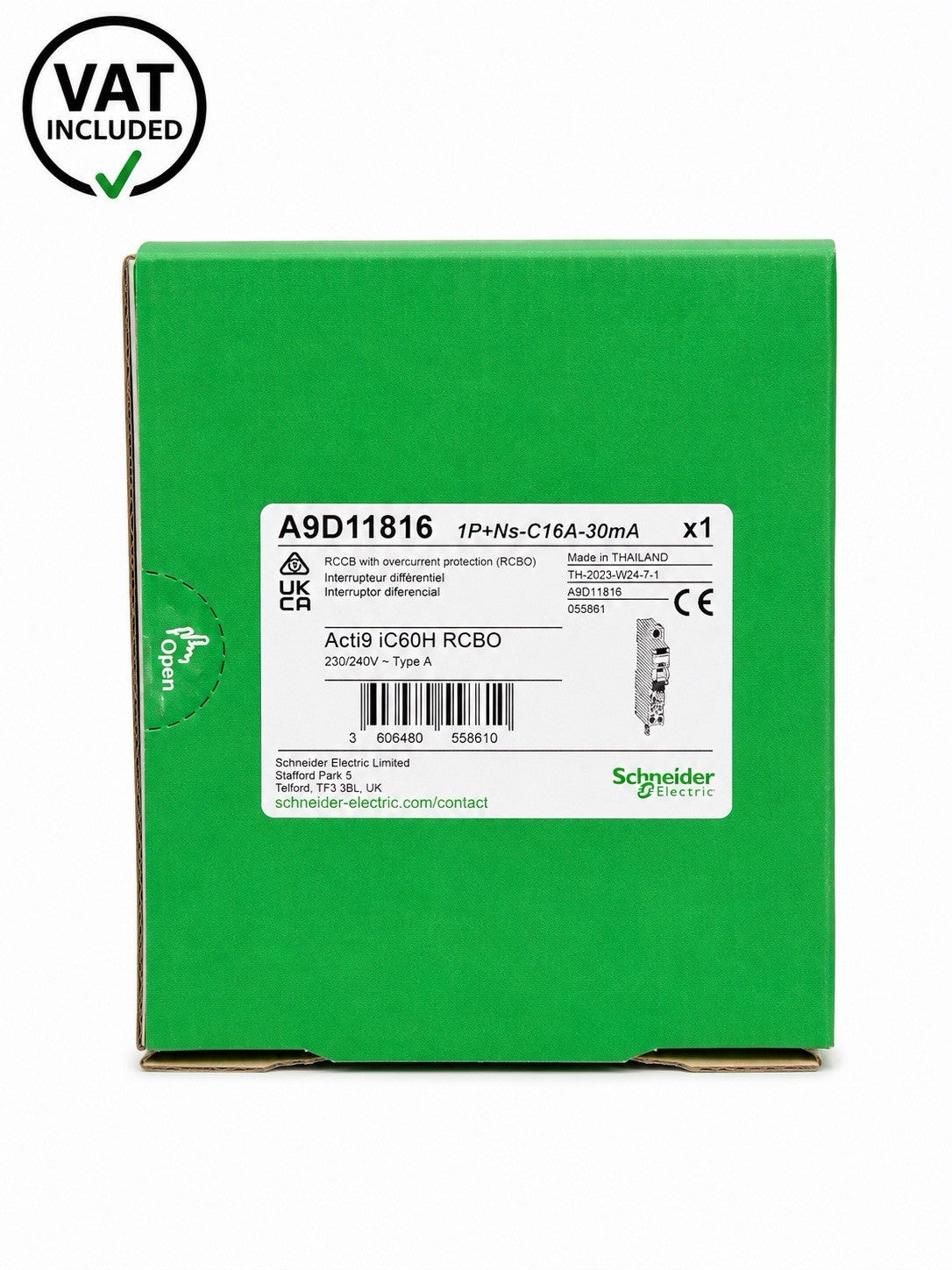 Schneider Acti9 iC60H RCBO A9D11816 C16A 16A Type A 30mA 1P+N Brand New