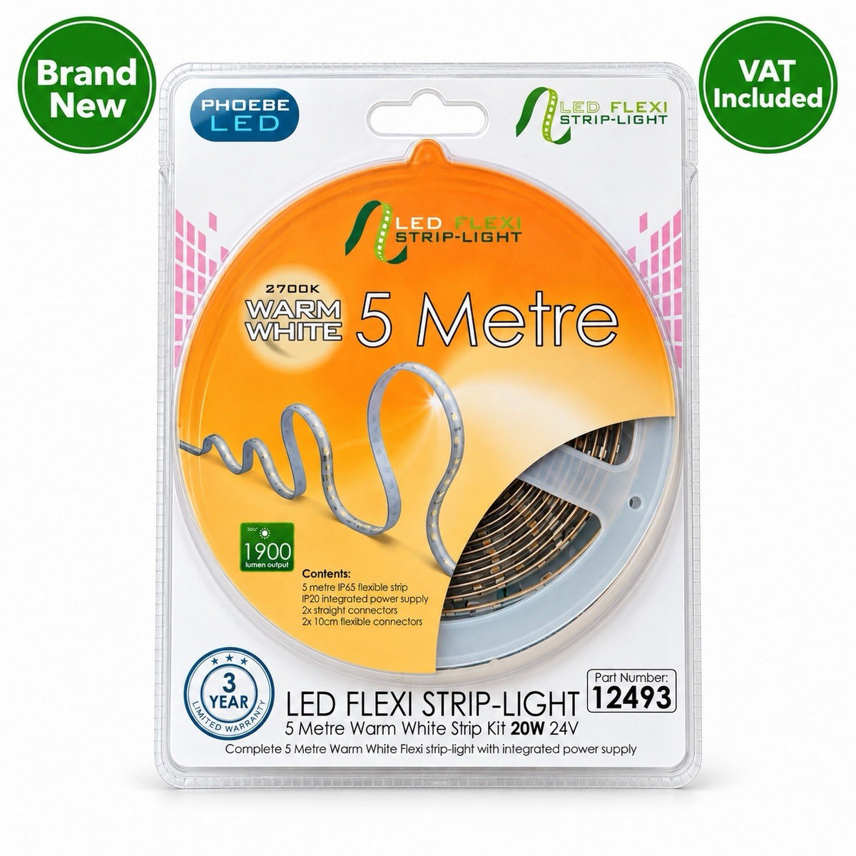 Phoebe LED 12493 5m Warm White Strip Light Kit 2700K 20W 24V New VAT Included