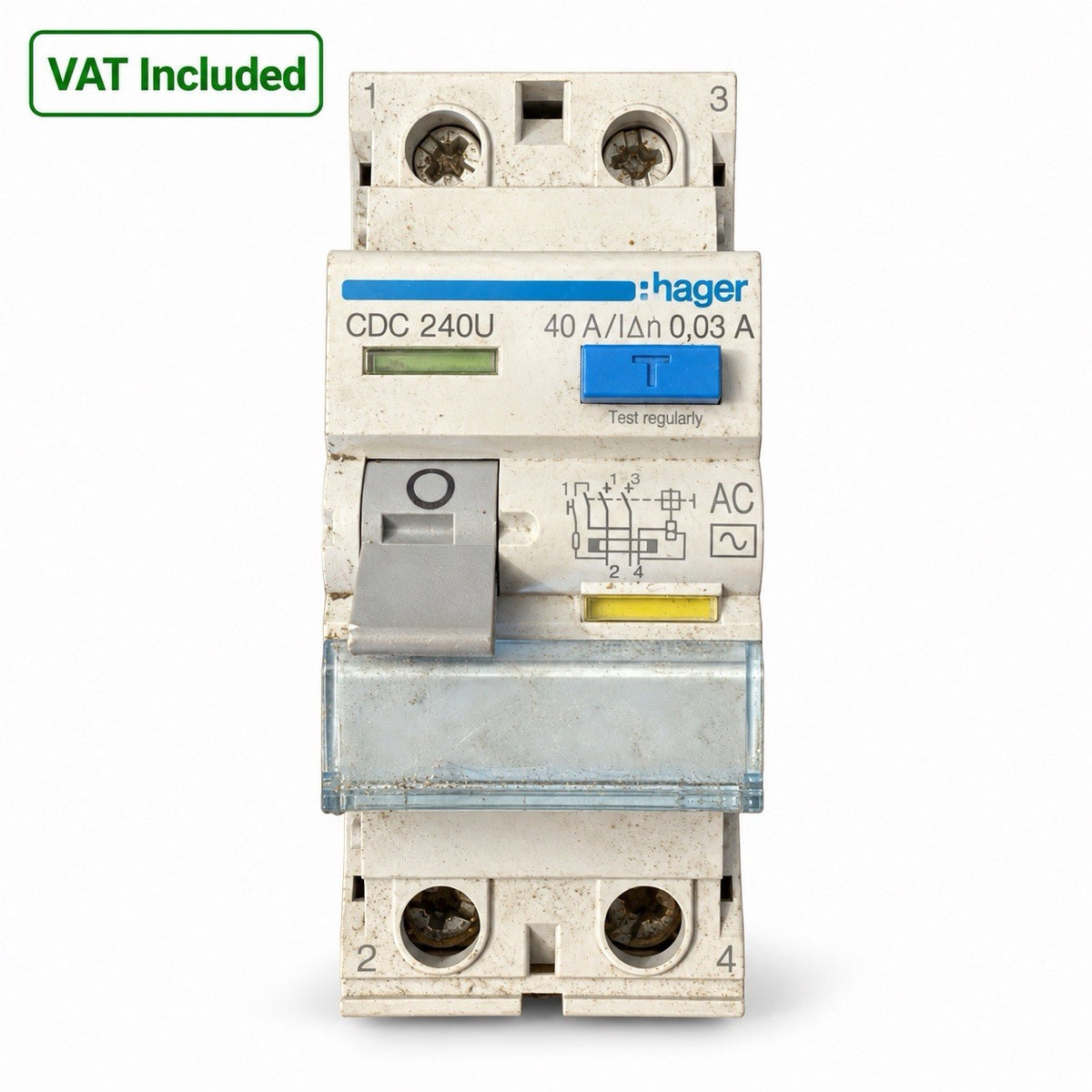 Hager CDC240U 40A 30mA Type AC Double Pole RCD RCCB Used
