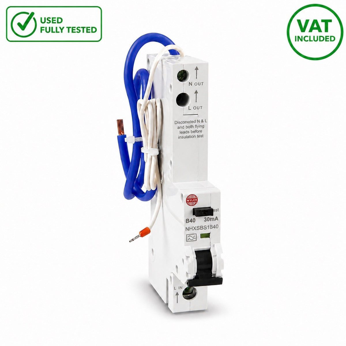 Wylex NHXSBS1B40 B40 30mA RCBO Used Fully Tested Full Length Leads VAT Included