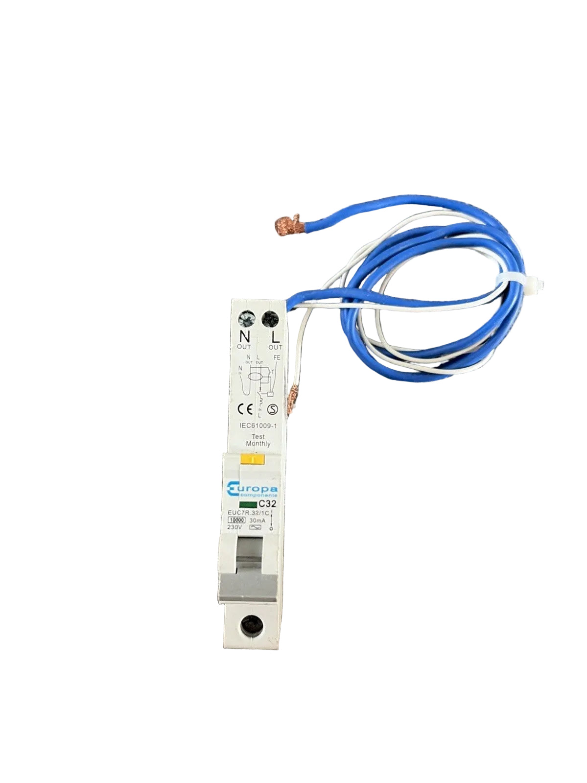 Europa Components - 32A 30mA 10kA Single Pole Type C RCBO EUC7R.32/1C
