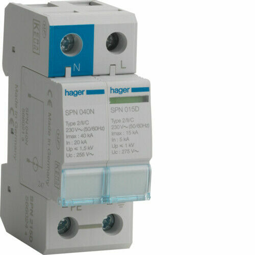 Hager VM02SPD Surge Protection Device Kit SPD040N SPD015D Type 2 SPD Used