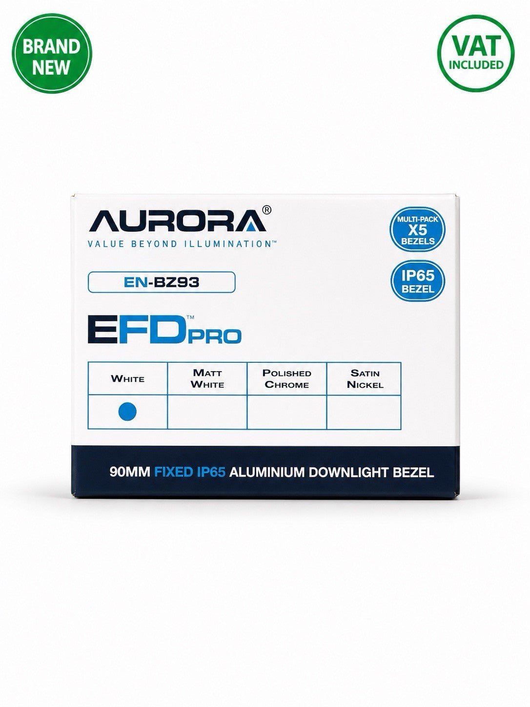 Aurora EN-BZ93 EFD Pro 90mm Fixed IP65 White Downlight Bezels 5 Pack Brand New
