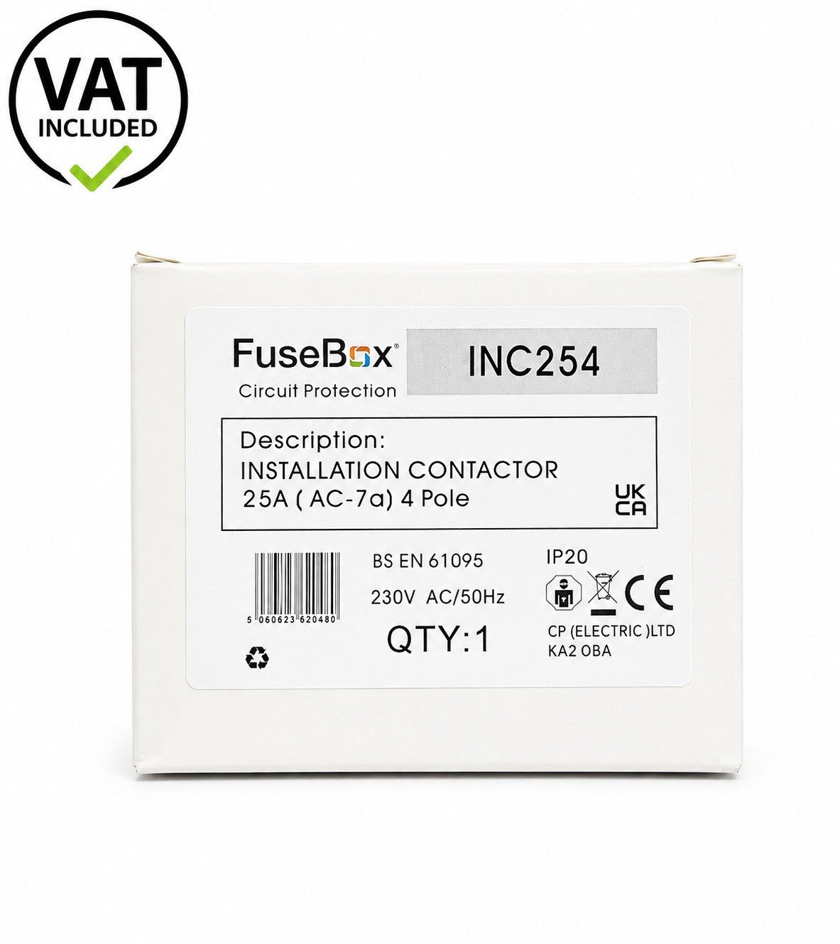FuseBox INC254 25A 4 Pole Installation Contactor 230V AC DIN Rail Brand New