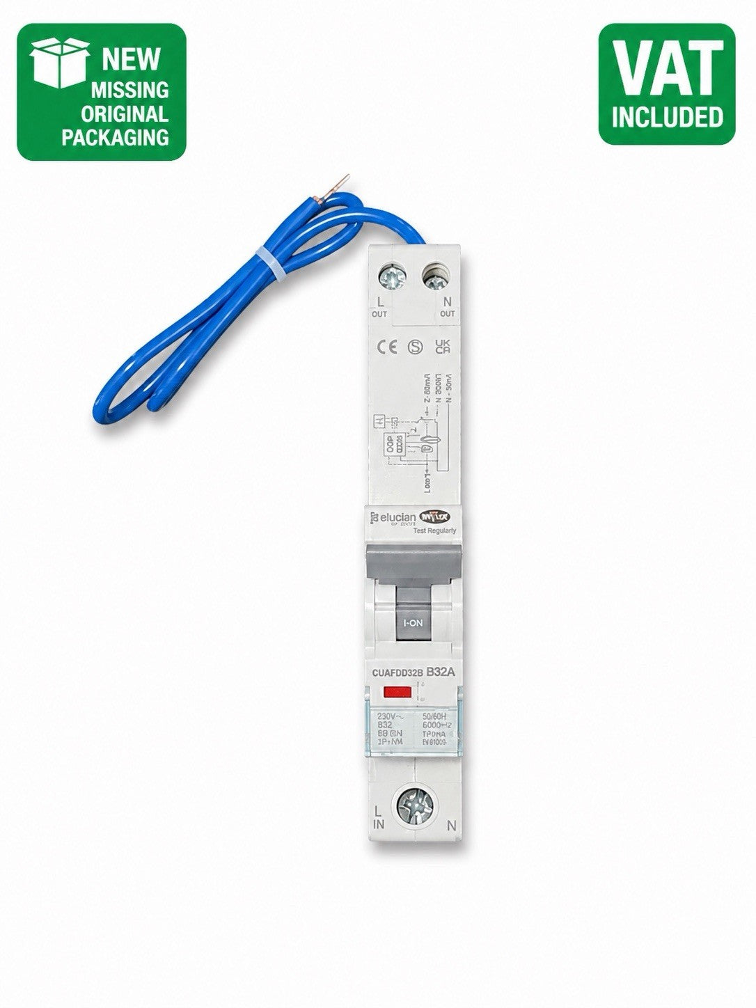 Elucian CUAFDD32B B32A 32A Type B 30mA AFDD RCBO Arc Fault Detection Device