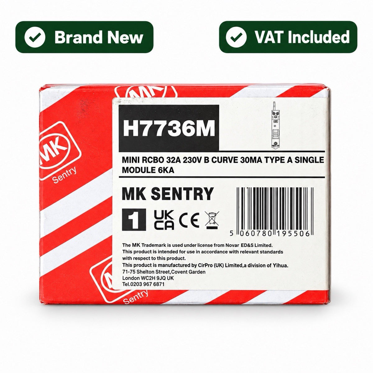 MK Sentry H7736M 32A Mini RCBO Type A B Curve 30mA 6kA Brand New VAT Included