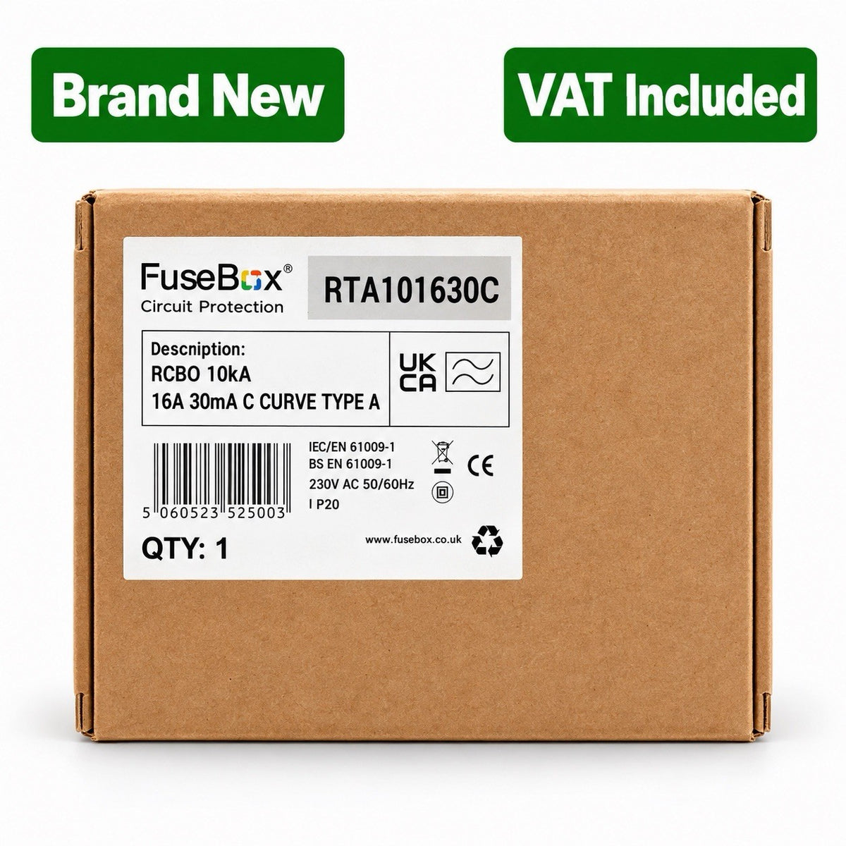FuseBox RTA101630C 16A C Curve Type A RCBO 30mA 10kA Brand New