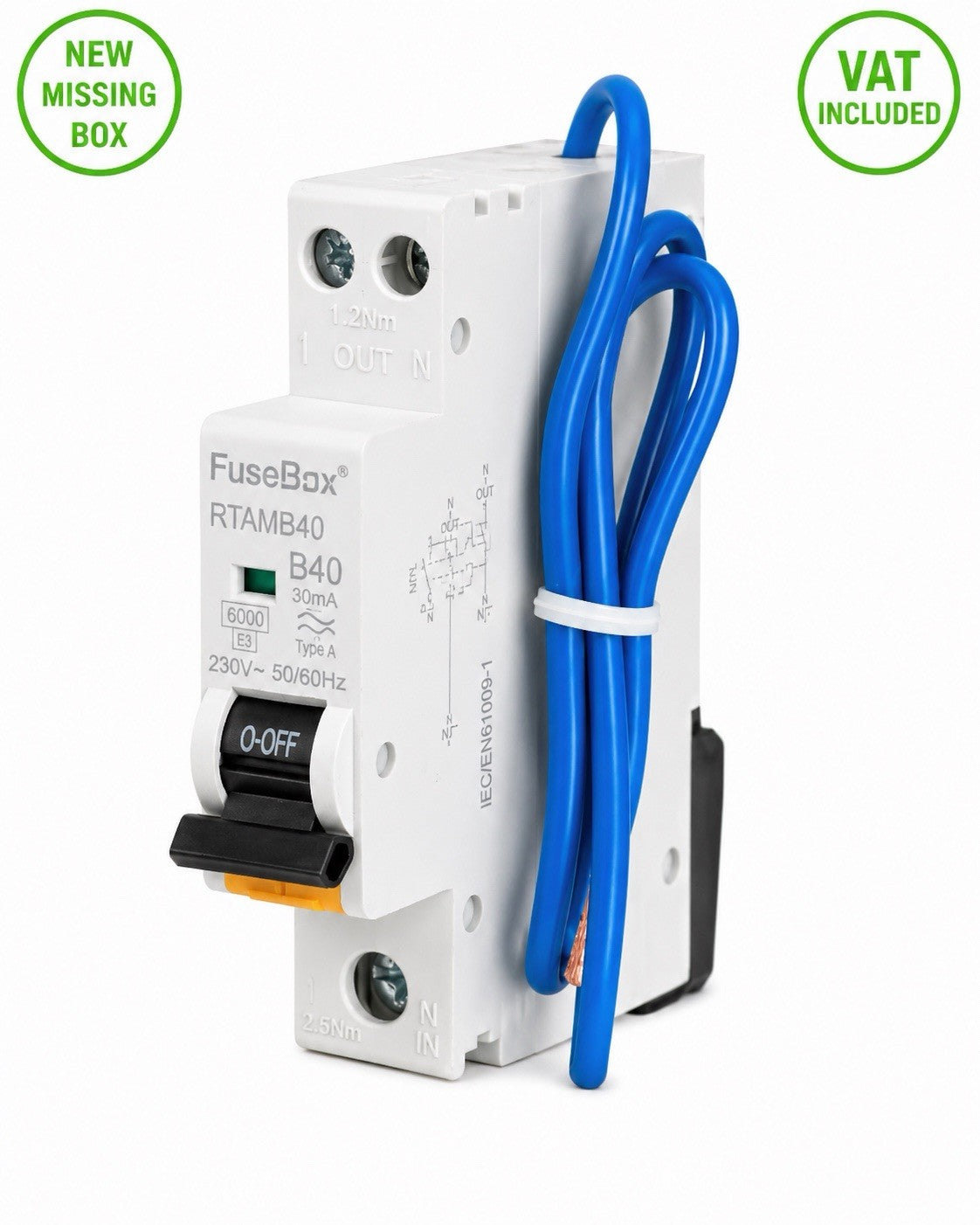 FuseBox RTAMB40 B40 40A 30mA Type A RCBO 6kA New Missing Box