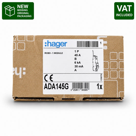 Hager ADA145G 45A B Curve 30mA Type A 6kA RCBO 1 Module Brand New VAT Inc