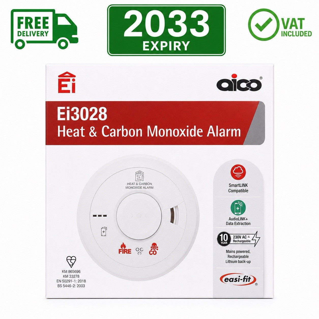 BRAND NEW Aico Ei3028 Heat & Carbon Monoxide Alarm Expiring 2033 VAT inc