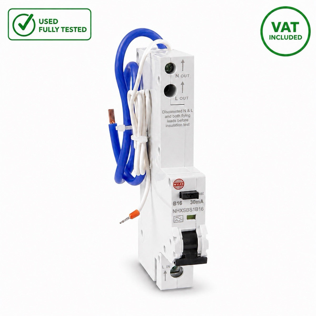 Wylex NHXSBS1B16 B16 30mA RCBO Used Fully Tested Full Length Leads VAT Included