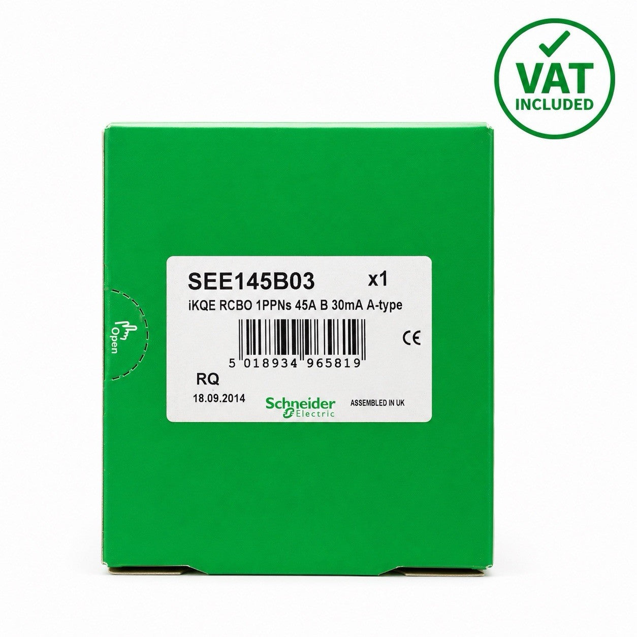 Schneider SEE145B03 iKQE RCBO 45A B Type A 30mA 1P+N RCBO Circuit Breaker BNIB