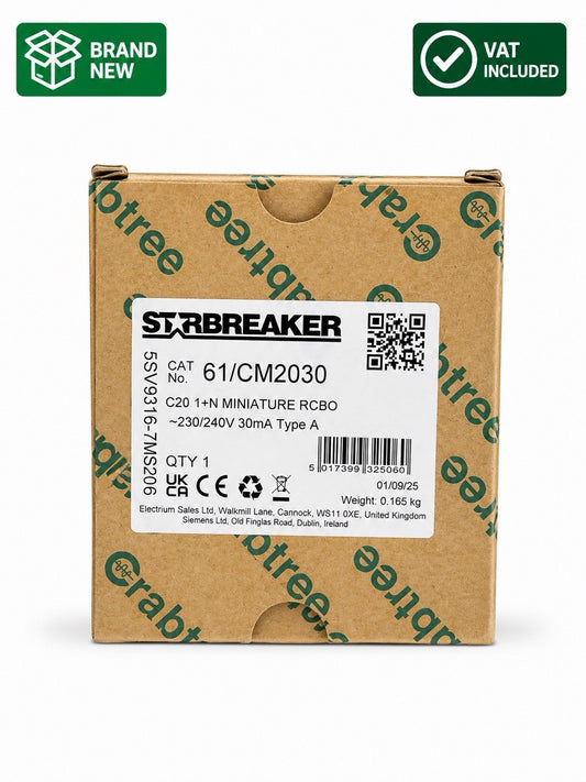 Crabtree Starbreaker 61/CM2030 C20 20A 30mA Type A Mini RCBO Brand New