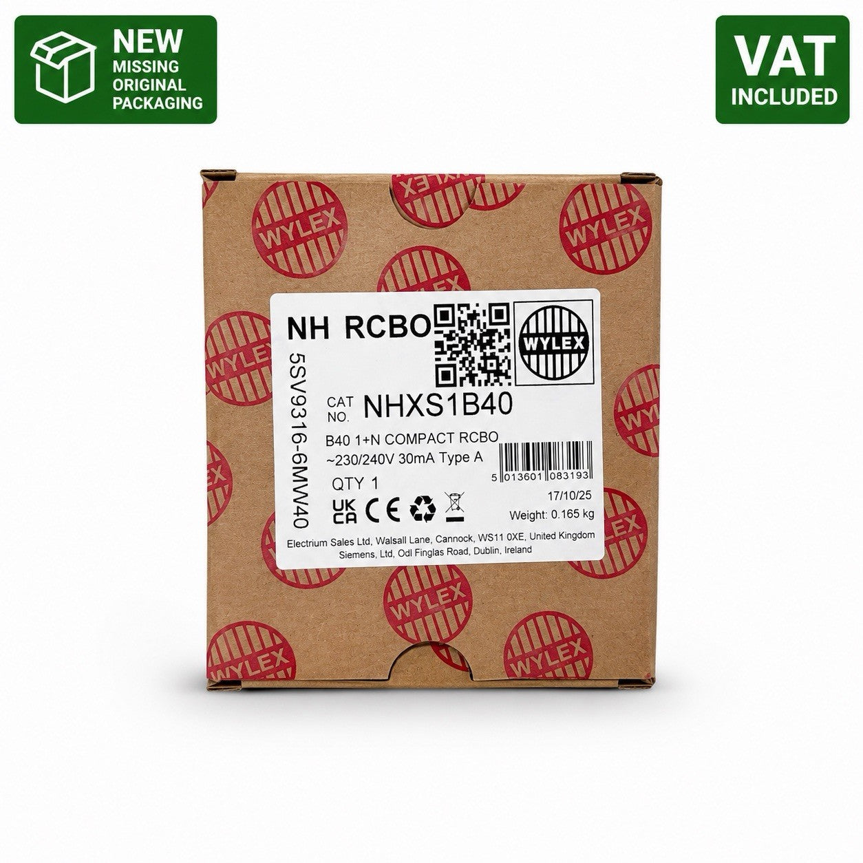 Wylex Mini NHXS1B40 40A B Curve 30mA Type A Compact RCBO Brand New VAT Included