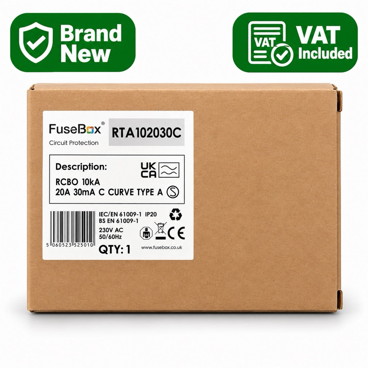 FuseBox RTA102030C 20A C Curve Type A RCBO 30mA 10kA Brand New