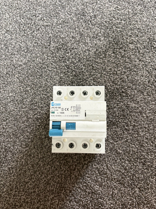 Europa 100 Amp 30mA RCD 4 Pole JVL16-100 3 Phase 0.03A