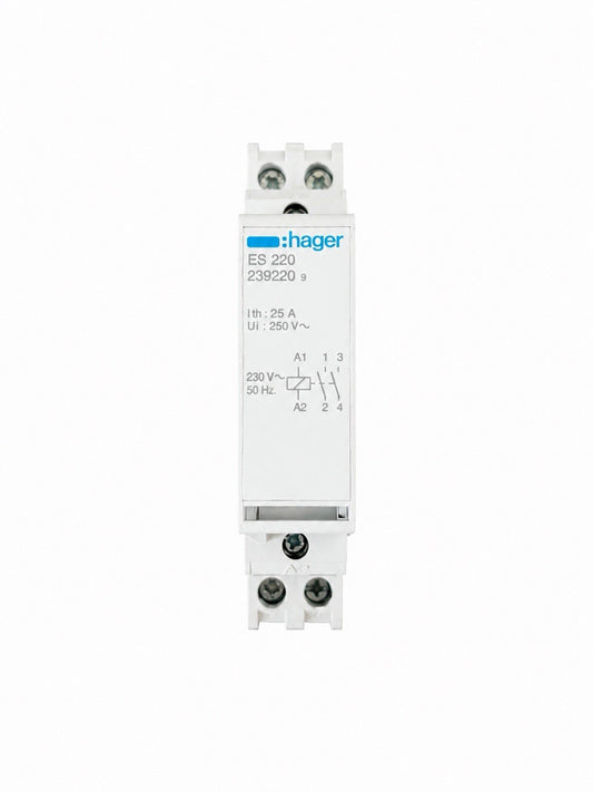 Hager ES220 Modular Contactor 25A 230V AC 2 Pole DIN Rail