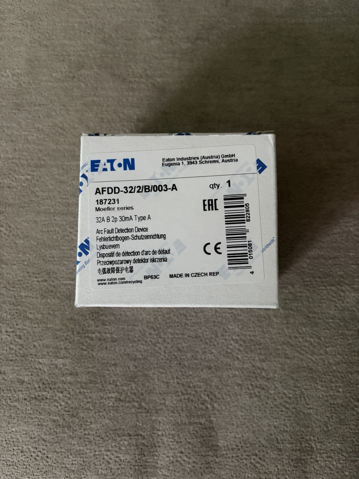 Eaton 187231 AFDD RCBO 32A B Curve 30mA Type A 2 Pole Brand New Boxed