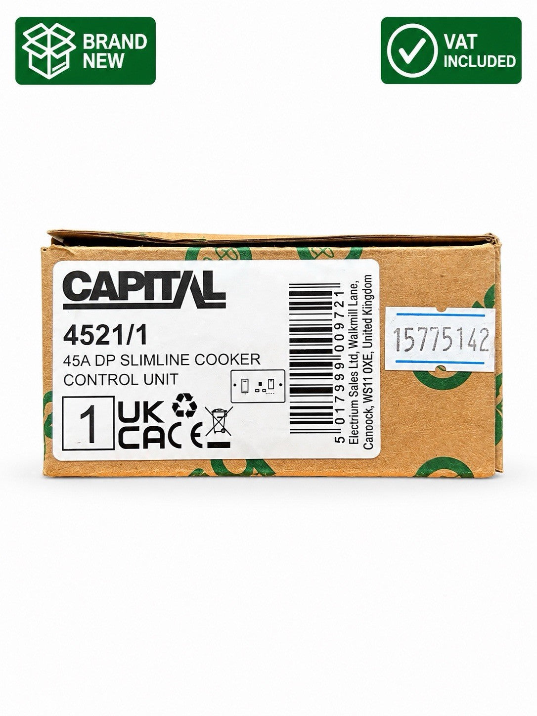 Crabtree Capital 4521/1 45A DP Slimline Cooker Control Unit With Socket Vat Inc
