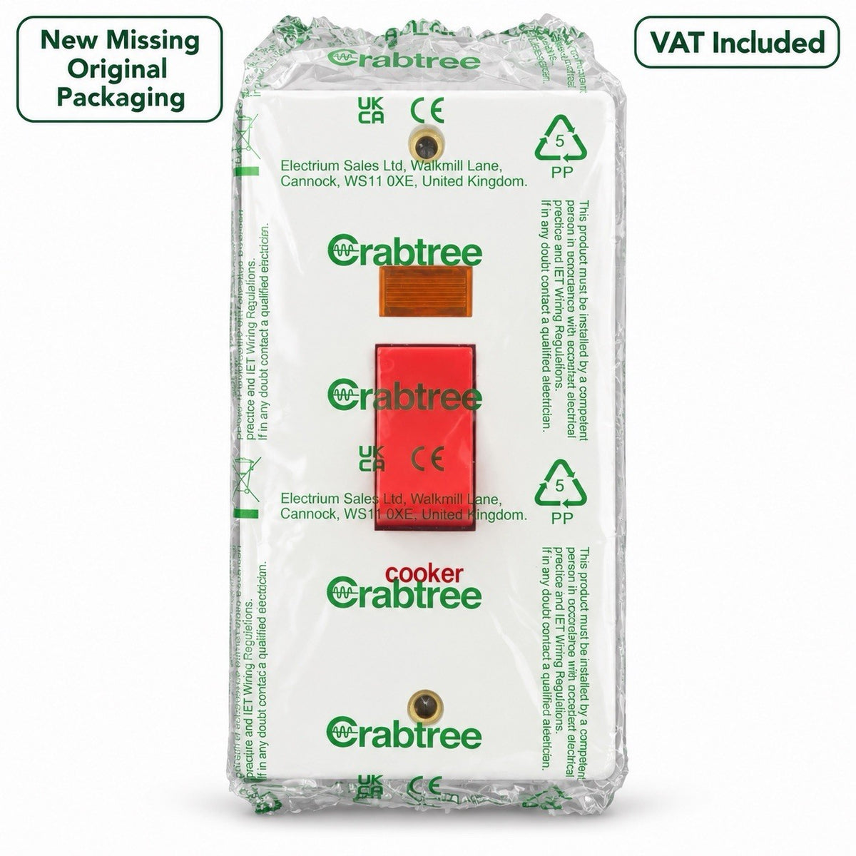 Crabtree Cooker Switch White Red Rocker Neon Indicator New Other VAT Included