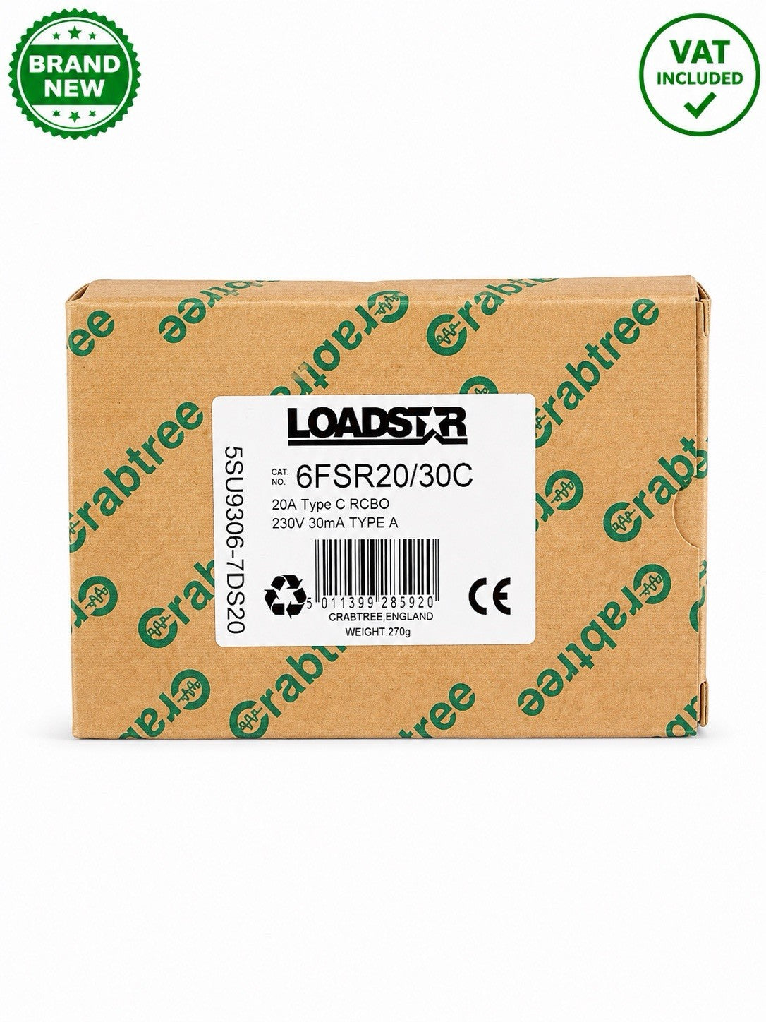 Crabtree Loadstar 6FSR20/30C 20A Type C 30mA Type A RCBO Brand New