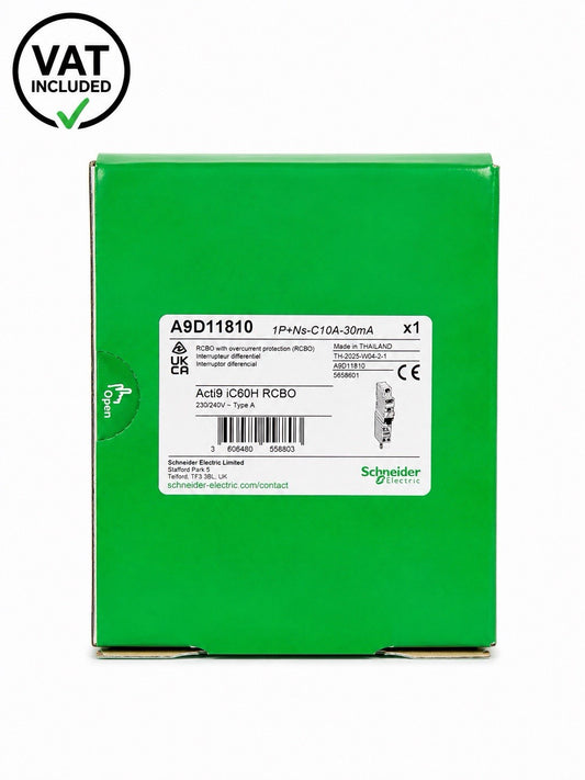 Schneider Acti9 iC60H RCBO A9D11810 C10A 10A Type A 30mA 1P+N Brand New