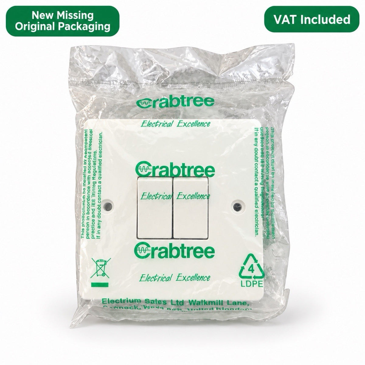 Crabtree 2 Gang Light Switch White New Other VAT Included