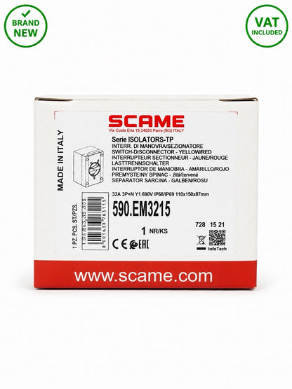 SCAME 590.EM3215 32A 3P+N Rotary Isolator Switch Disconnector IP66 IP69