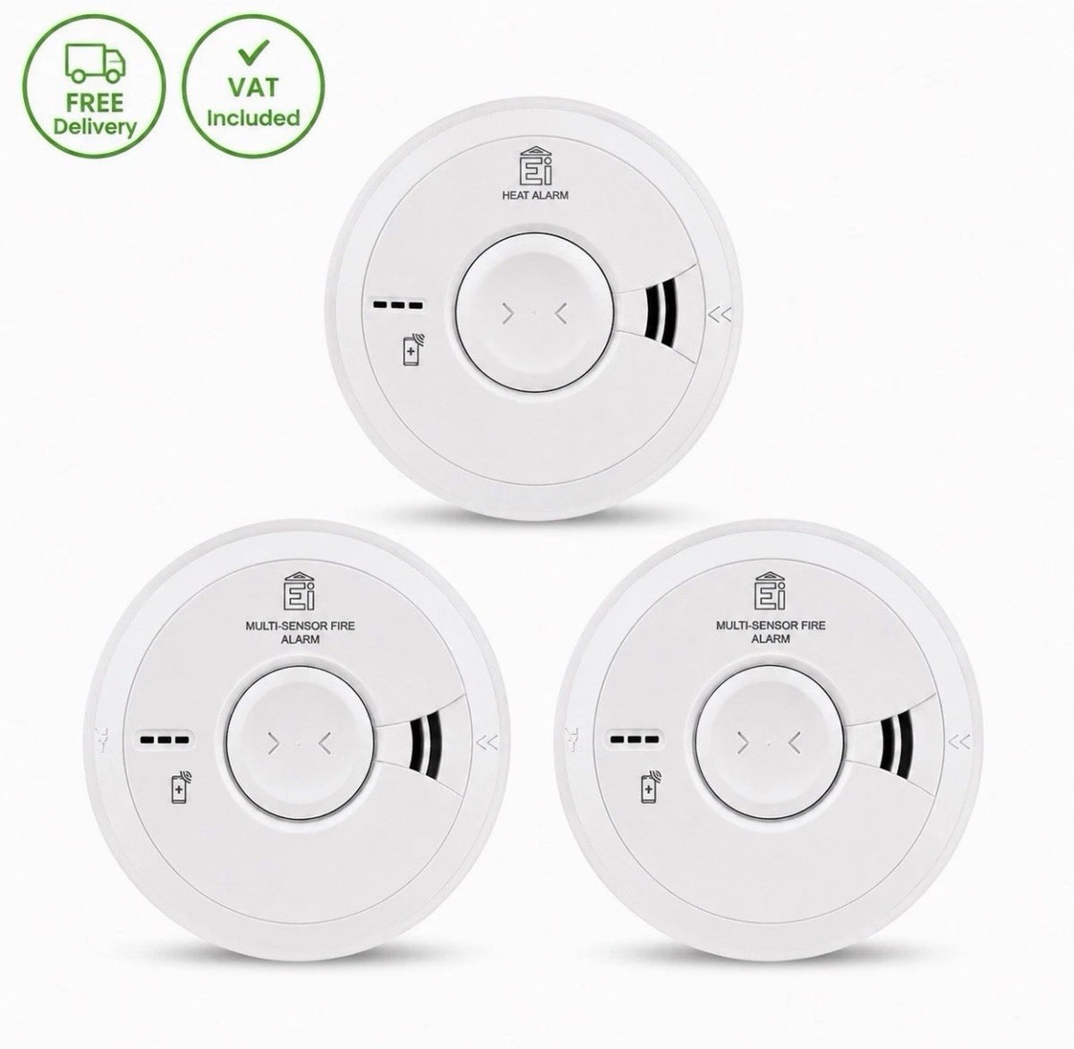 2x Smoke Alarms + 1x Heat Alarm Aico Ei Mains Powered Bundle 2033 Expiry