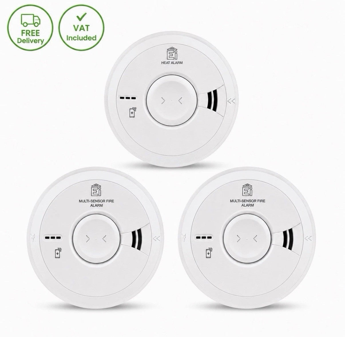2x Smoke Alarms + 1x Heat Alarm Aico Ei Mains Powered Bundle 2033 Expiry