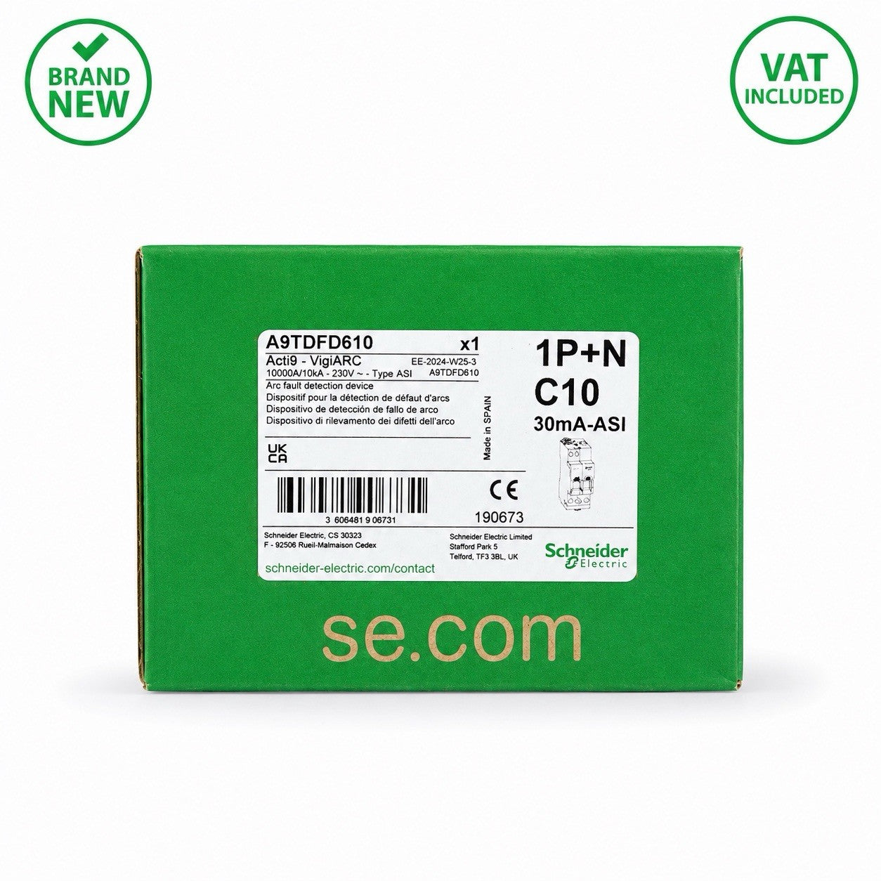 Schneider Electric A9TDFD610 Acti9 VigiARC C10 10A 30mA 1P+N Brand New