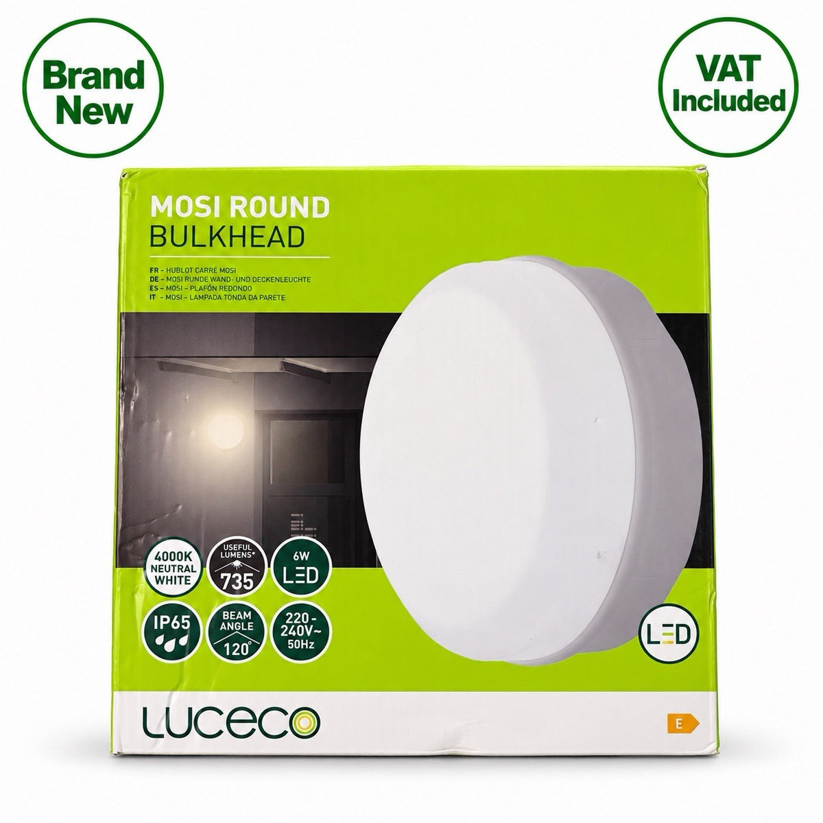 Luceco Mosi Round LED Bulkhead 6W 4000K Neutral White IP65 735lm New