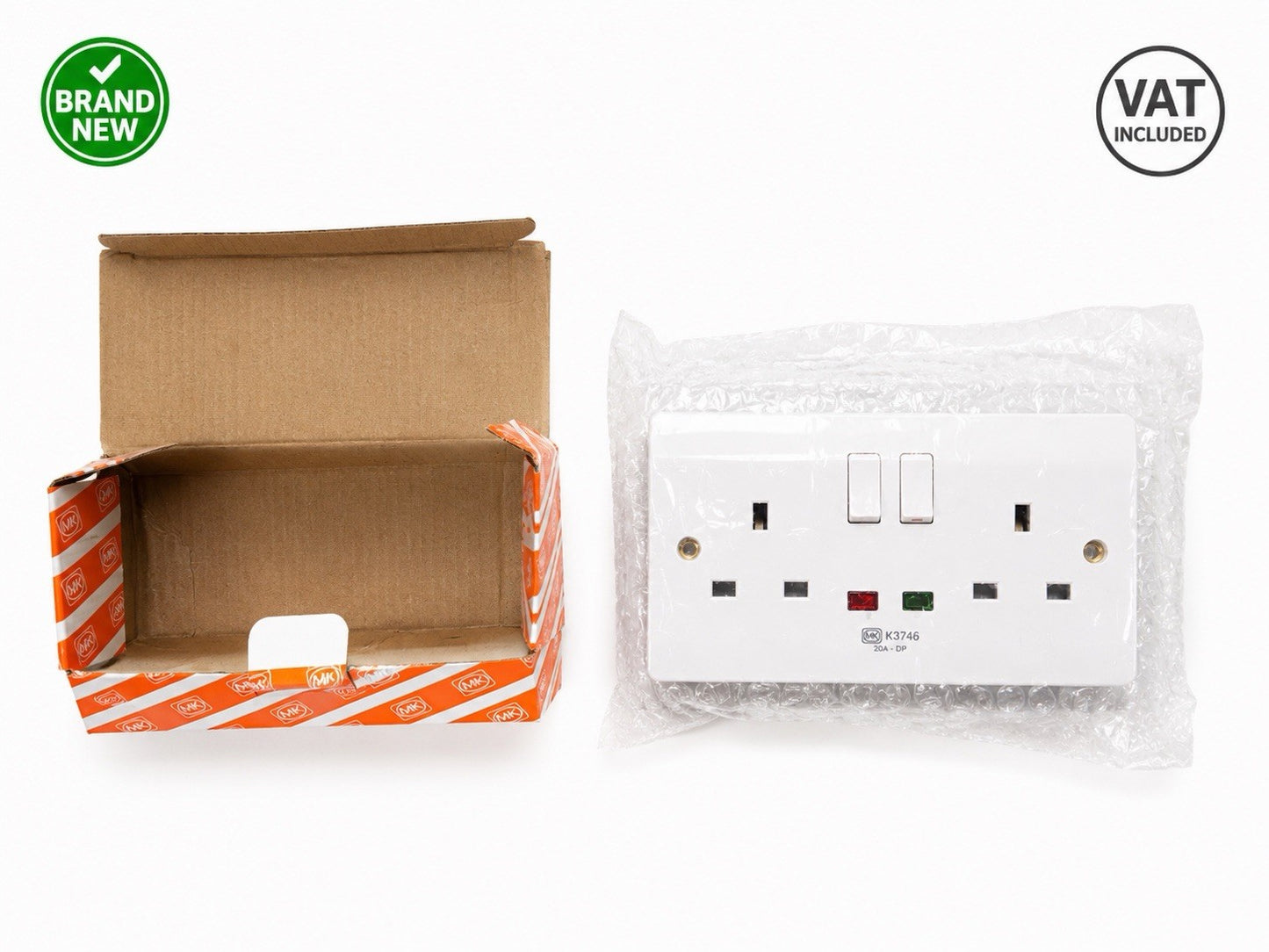 MK Logic Plus K6233WHI 13A 2 Gang RCD Double Socket 30mA Passive White