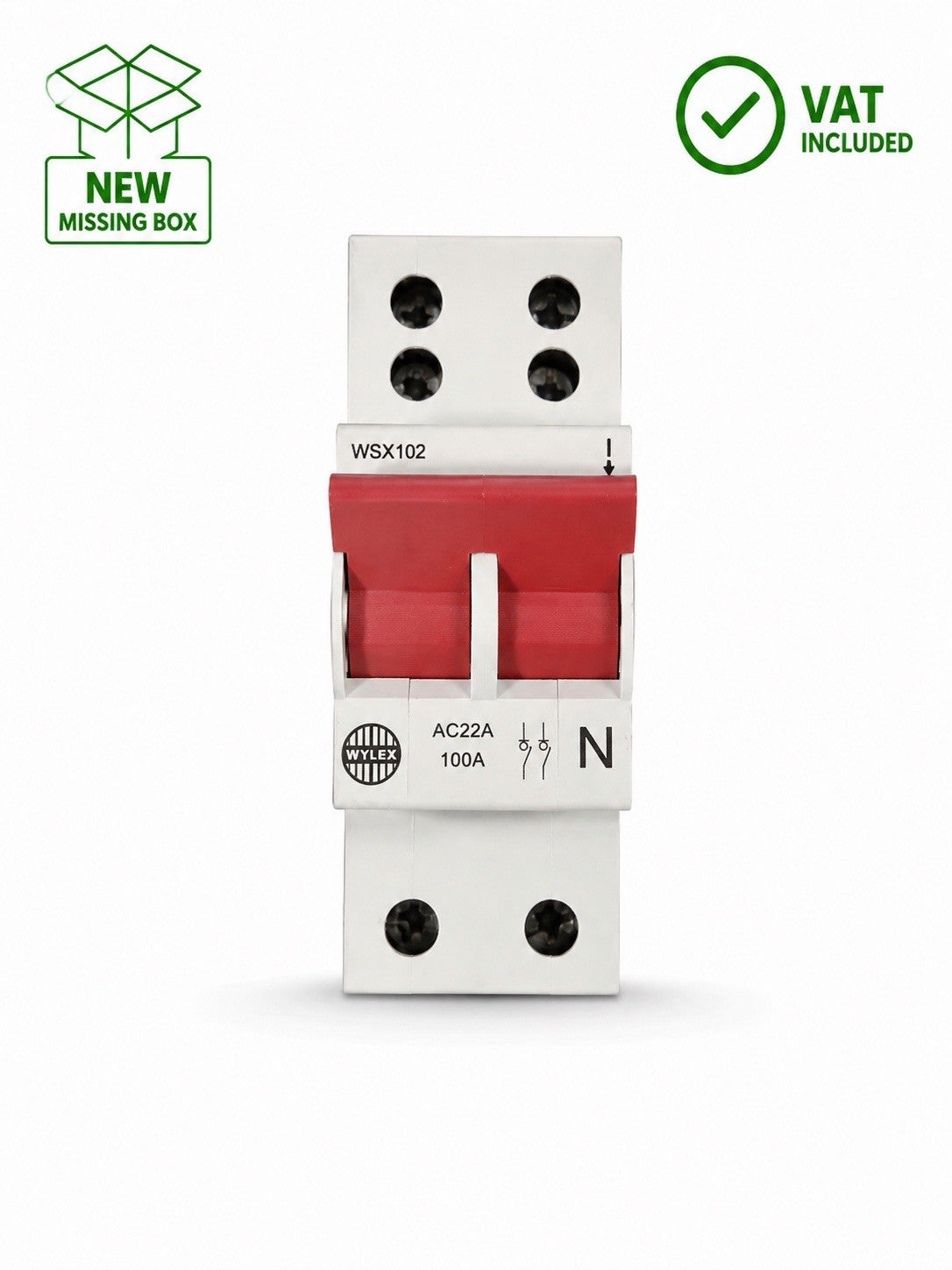 Wylex WSX102 100A 2 Pole Main Switch Isolator AC22A DP New Missing Box