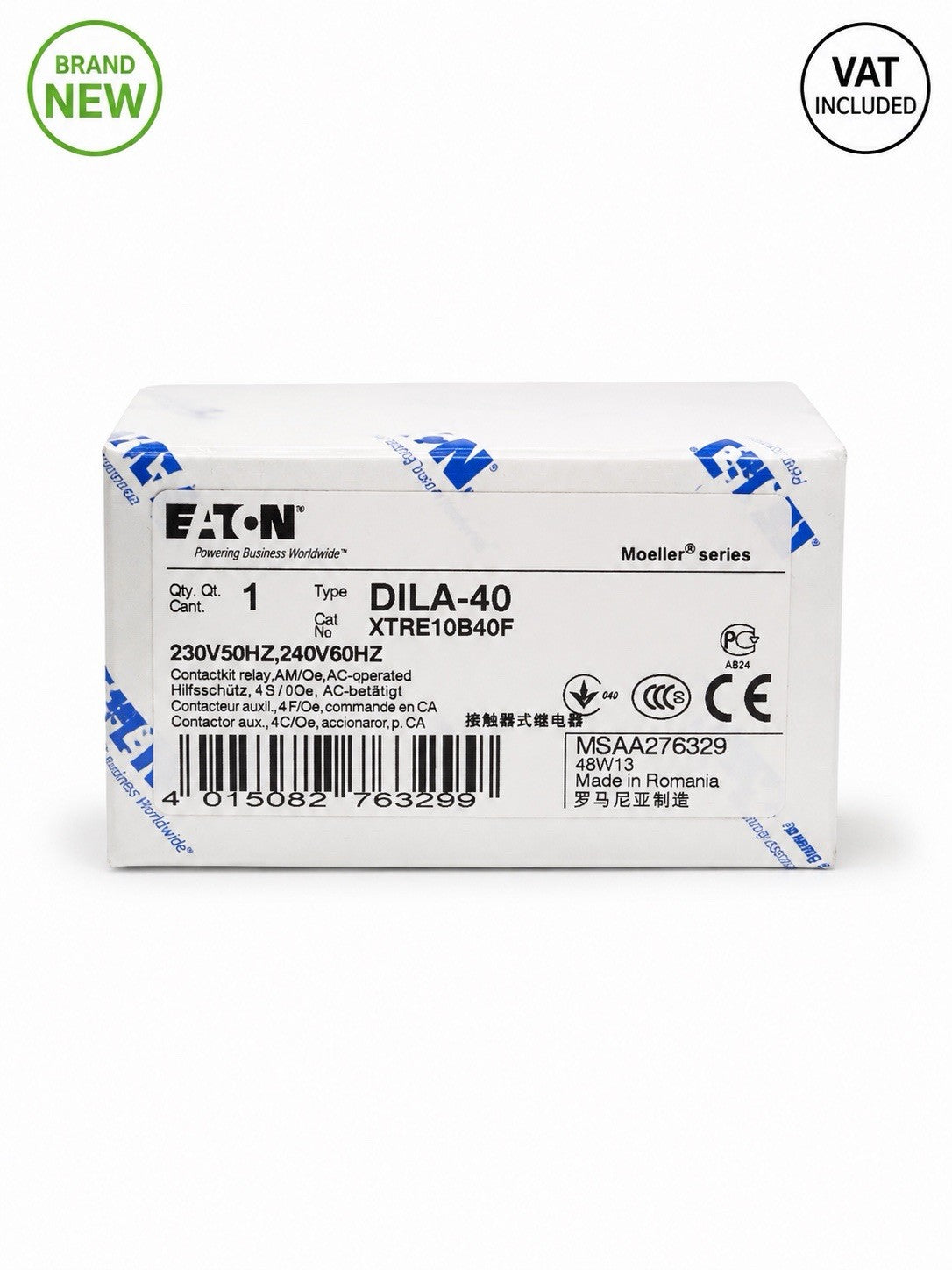 Eaton DILA-40 XTRE10B40F Contactor Relay 4NO 230V 50Hz 240V 60Hz Brand New