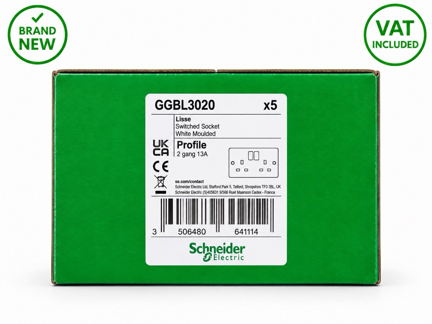 Schneider Electric GGBL3020 Lisse 2 Gang 13A Switched Double Socket White x5