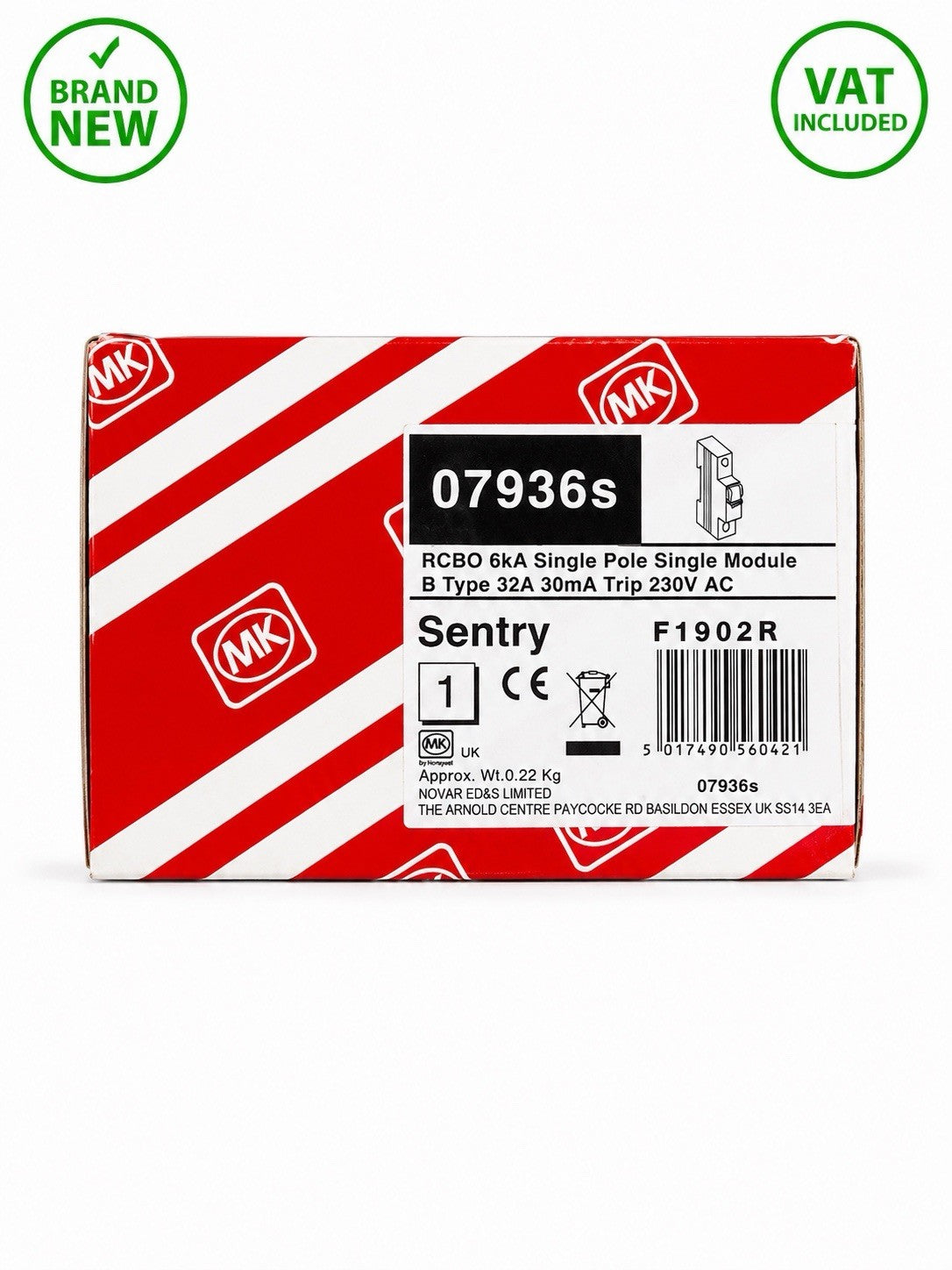 MK Sentry 07936S B32 32A 30mA Type B RCBO 6kA Single Pole Single Module
