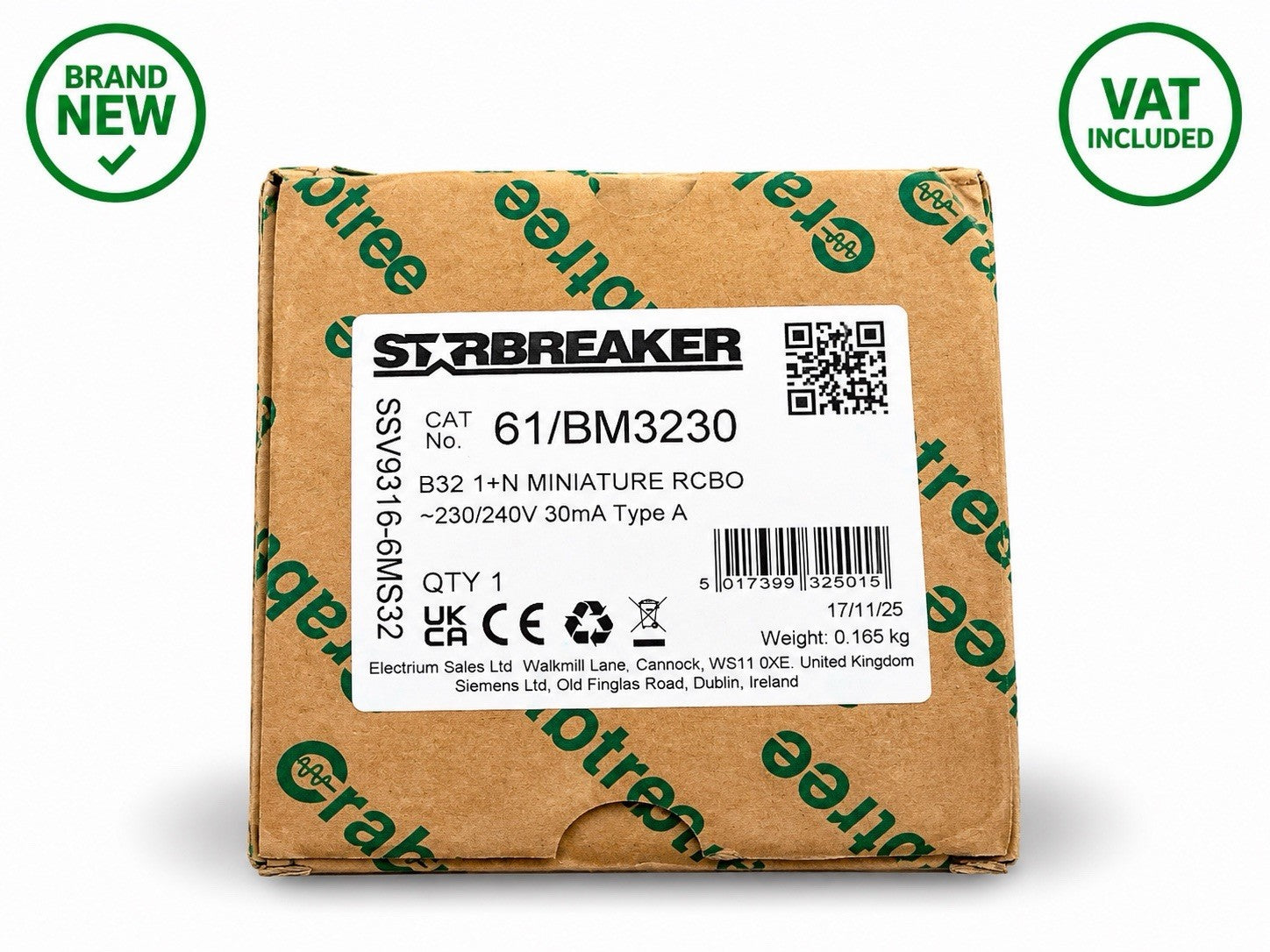 Crabtree Starbreaker 32A B32 Miniature RCBO 30mA Type A 61/BM3230 Brand New