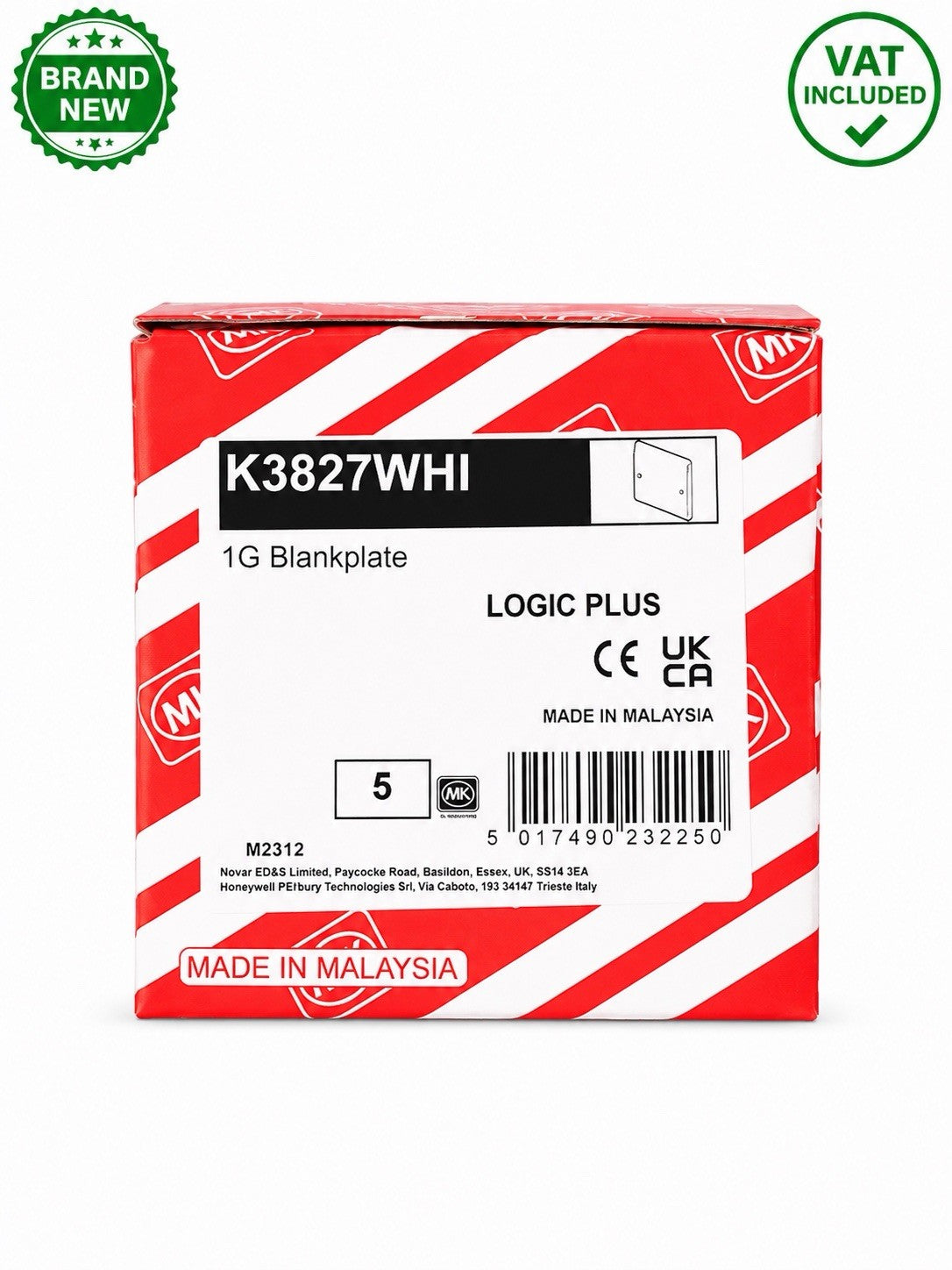 5x MK Logic Plus K3827WHI 1 Gang Blank Plate White 1G Electrical Blankplate